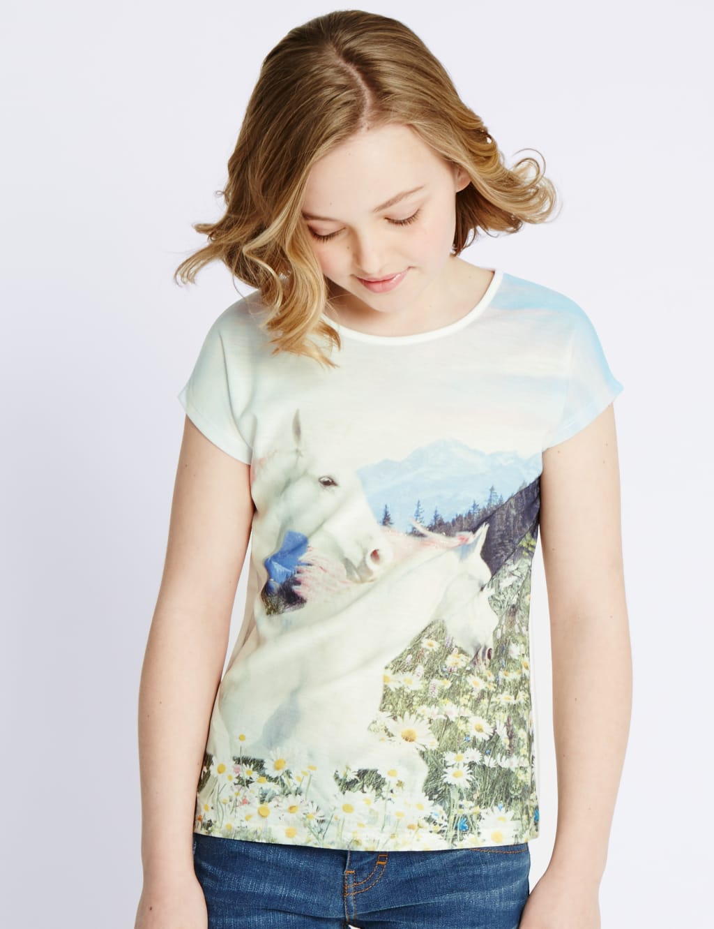 Unicorn Print T-Shirt (5-14 Years) - Download the app and watch me come to life! 1 of 5