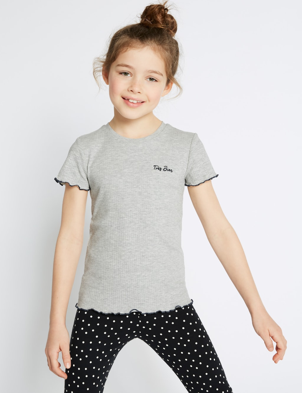 Tres Bien Slogan Ribbed T-Shirt (3-16 Years) 1 of 3