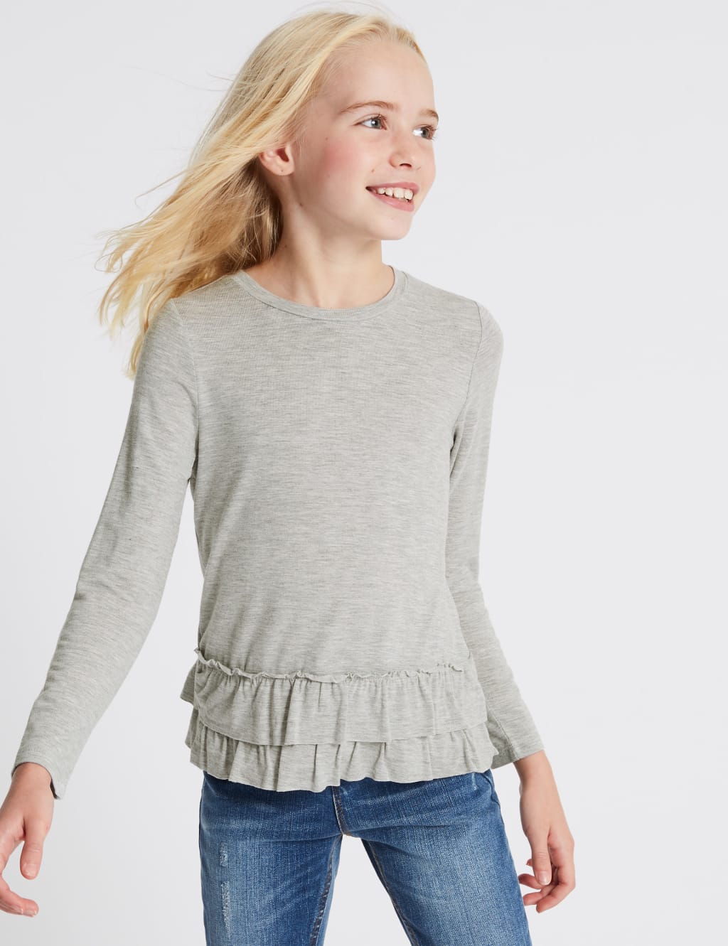Frill Hem Long Sleeve Top (3-14 Years) 1 of 5