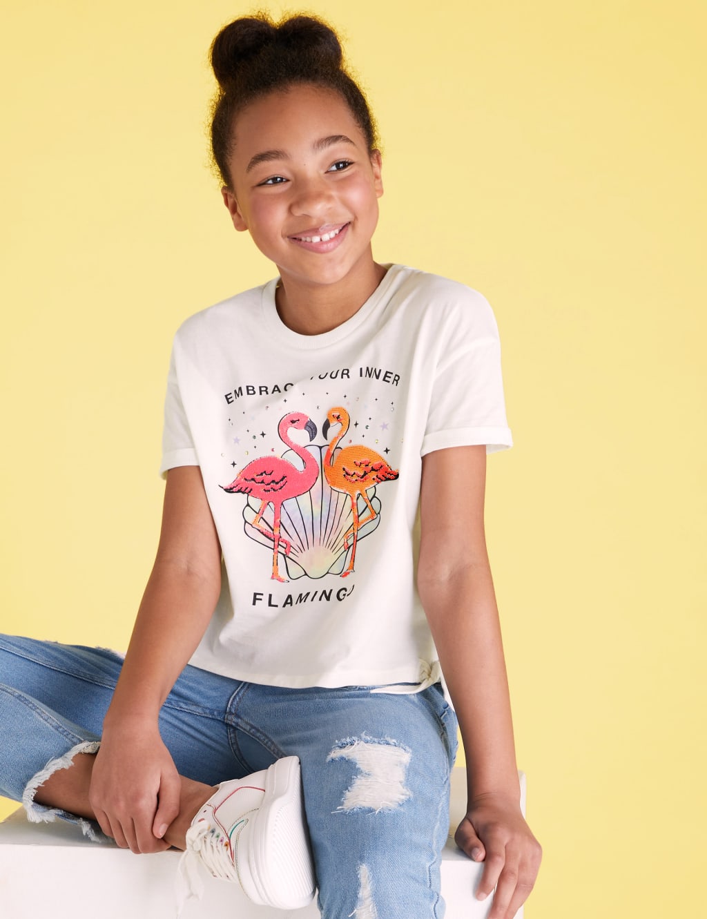 Pure Cotton Flamingo Sequin T-Shirt (6-16 Yrs) 1 of 6