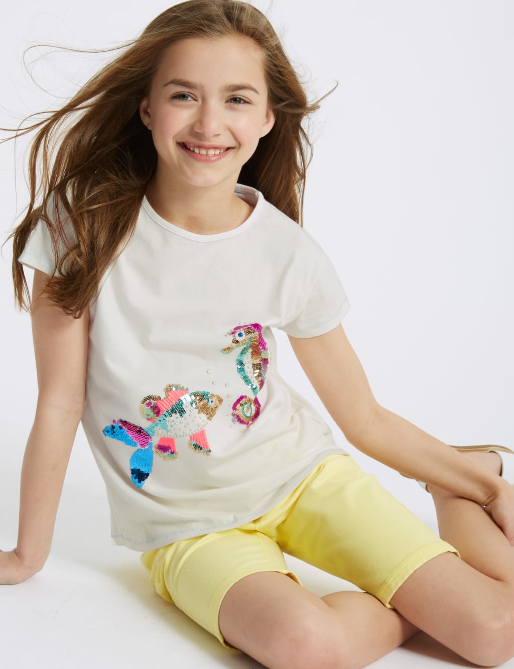 Pure Cotton Fish Sequin Top (3-16 Years) 1 of 4