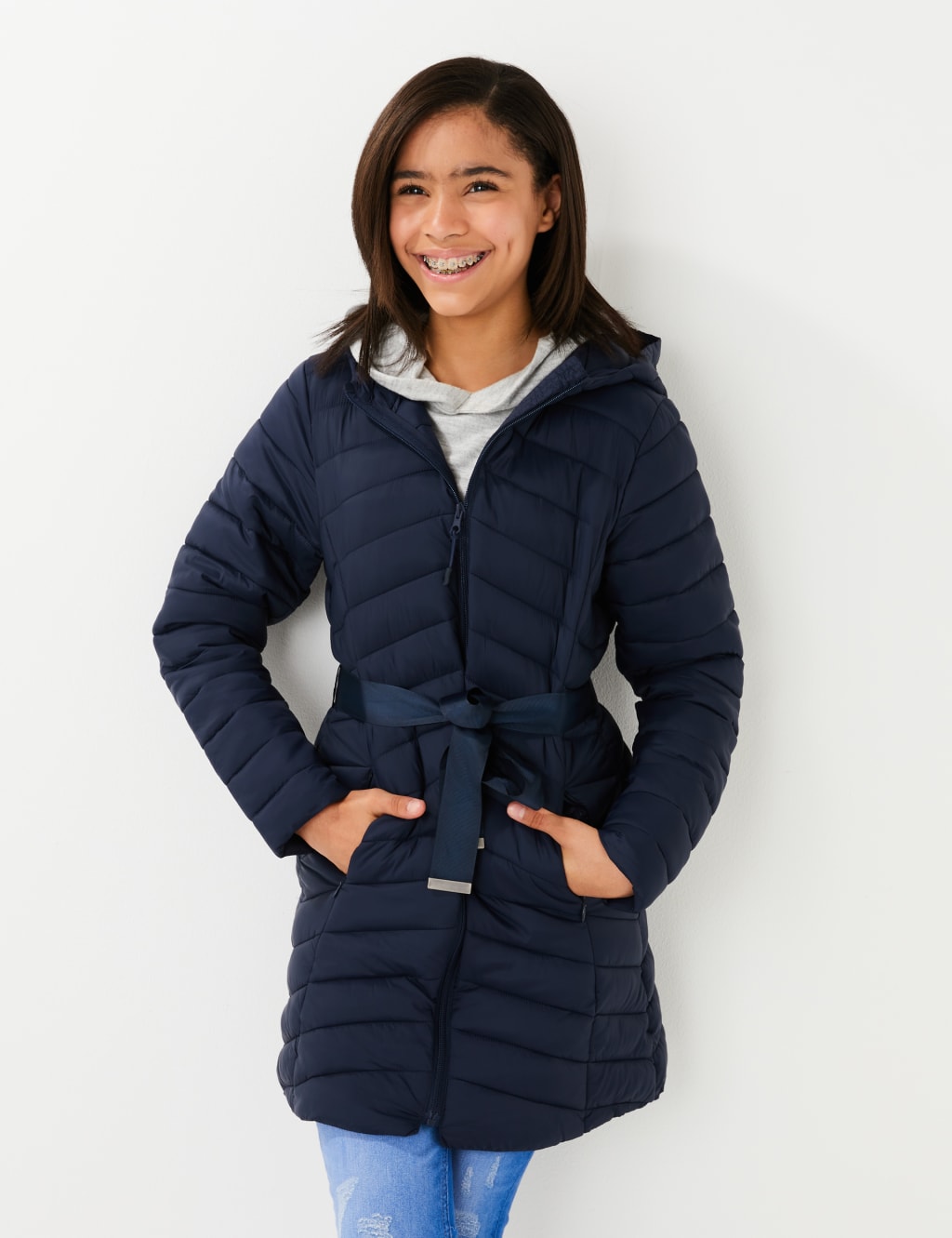 Longline lightweight padded coat shop