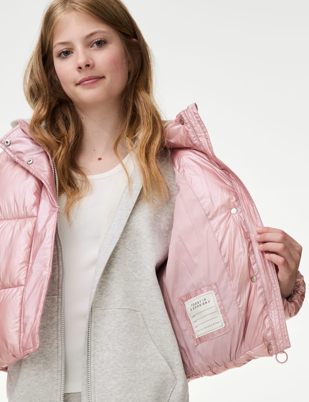 Pink metallic coat top