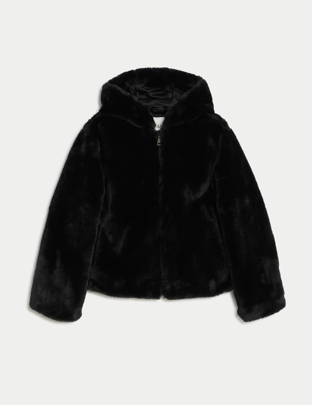 Black faux fur hooded bomber jacket best sale