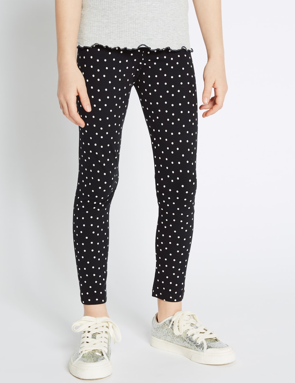 White polka dot leggings top