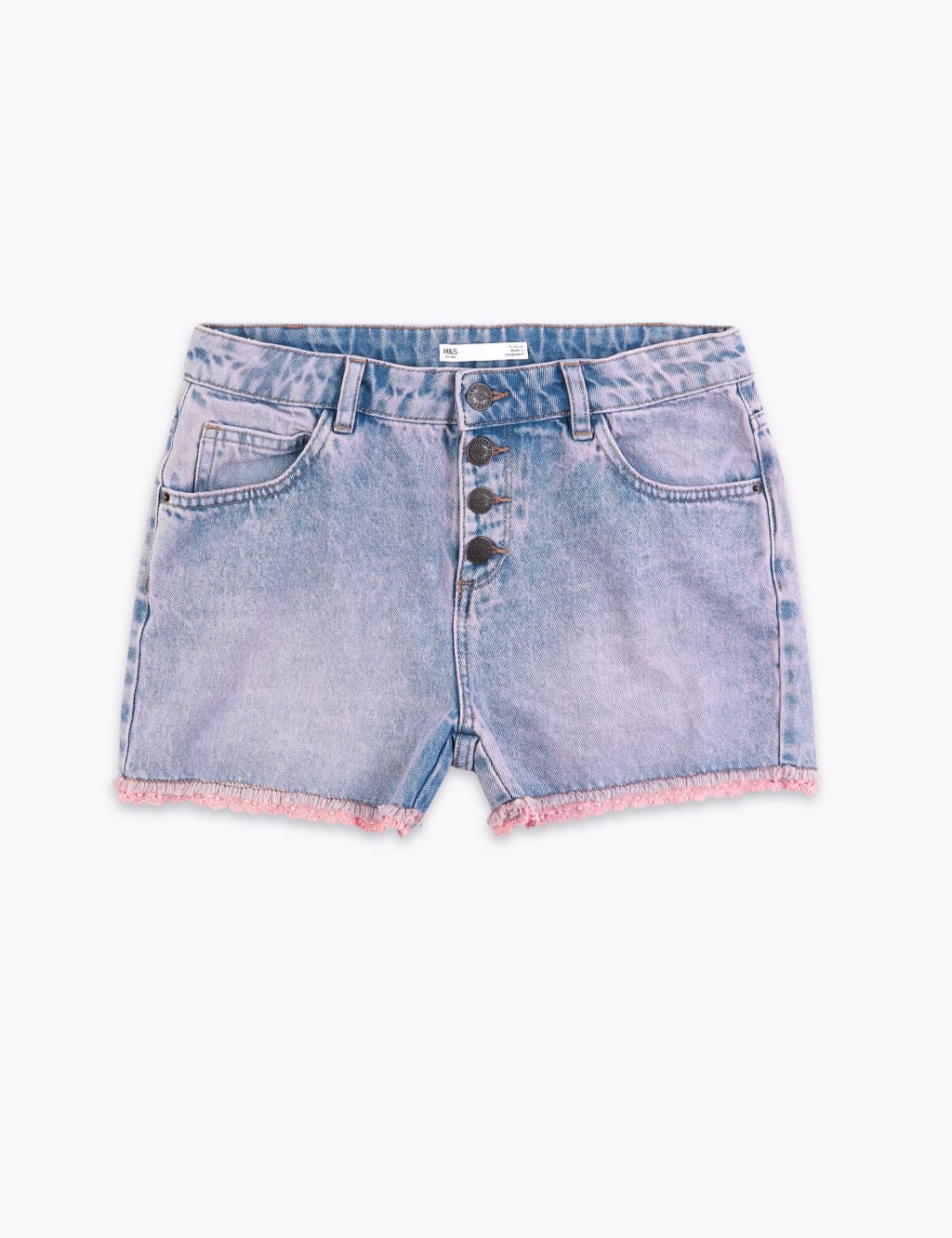 Pink Overdye Crochet Trim Denim Shorts (6-16 Yrs) 2 of 5