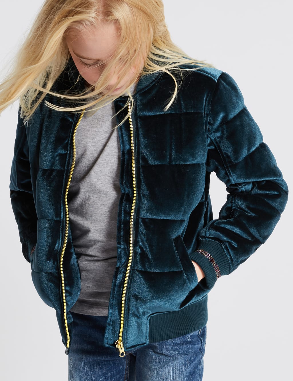 Zipped Through Velvet Bomber Jacket 3 14 Years M S