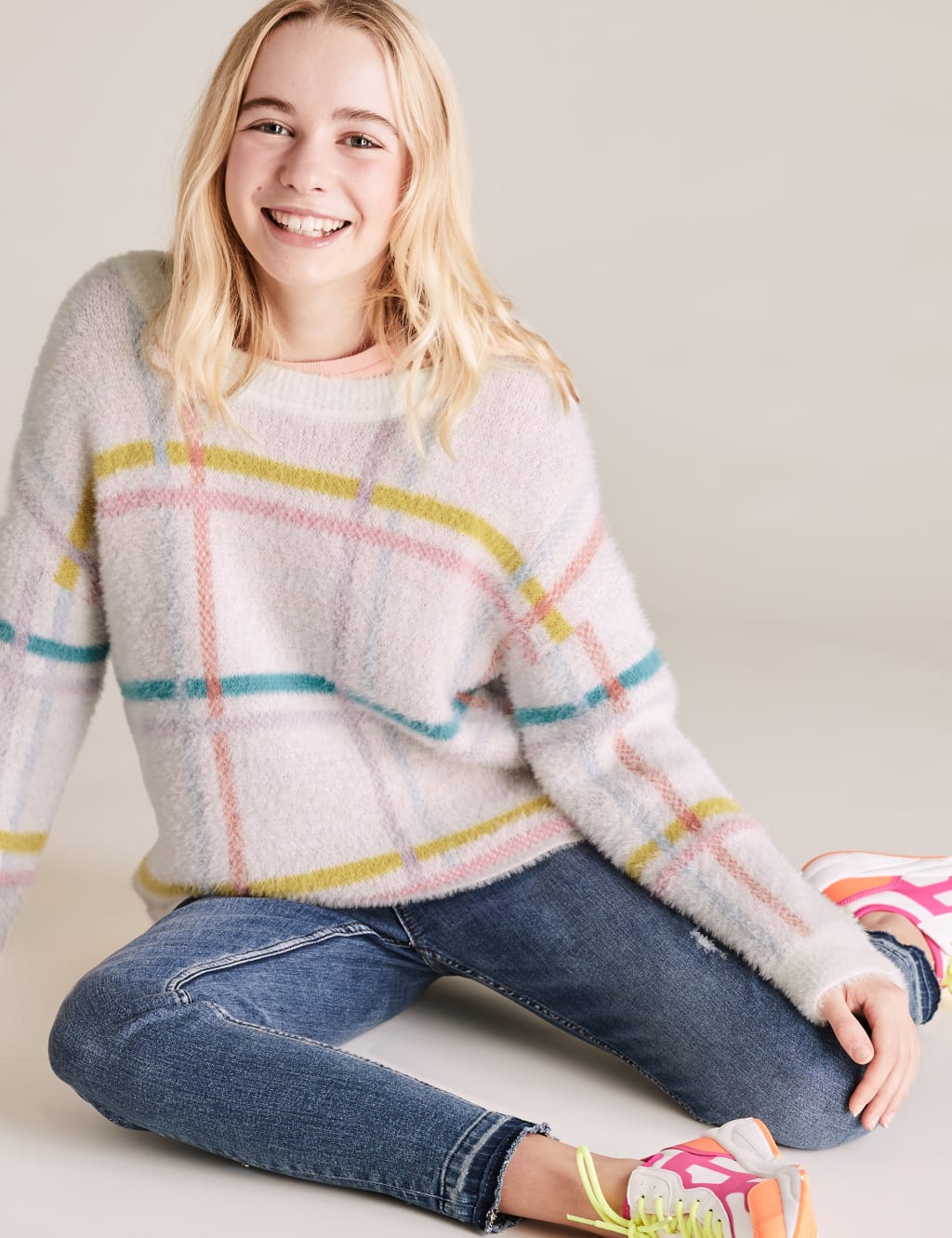 Check Knitted Jumper (6-16 Yrs) 1 of 4
