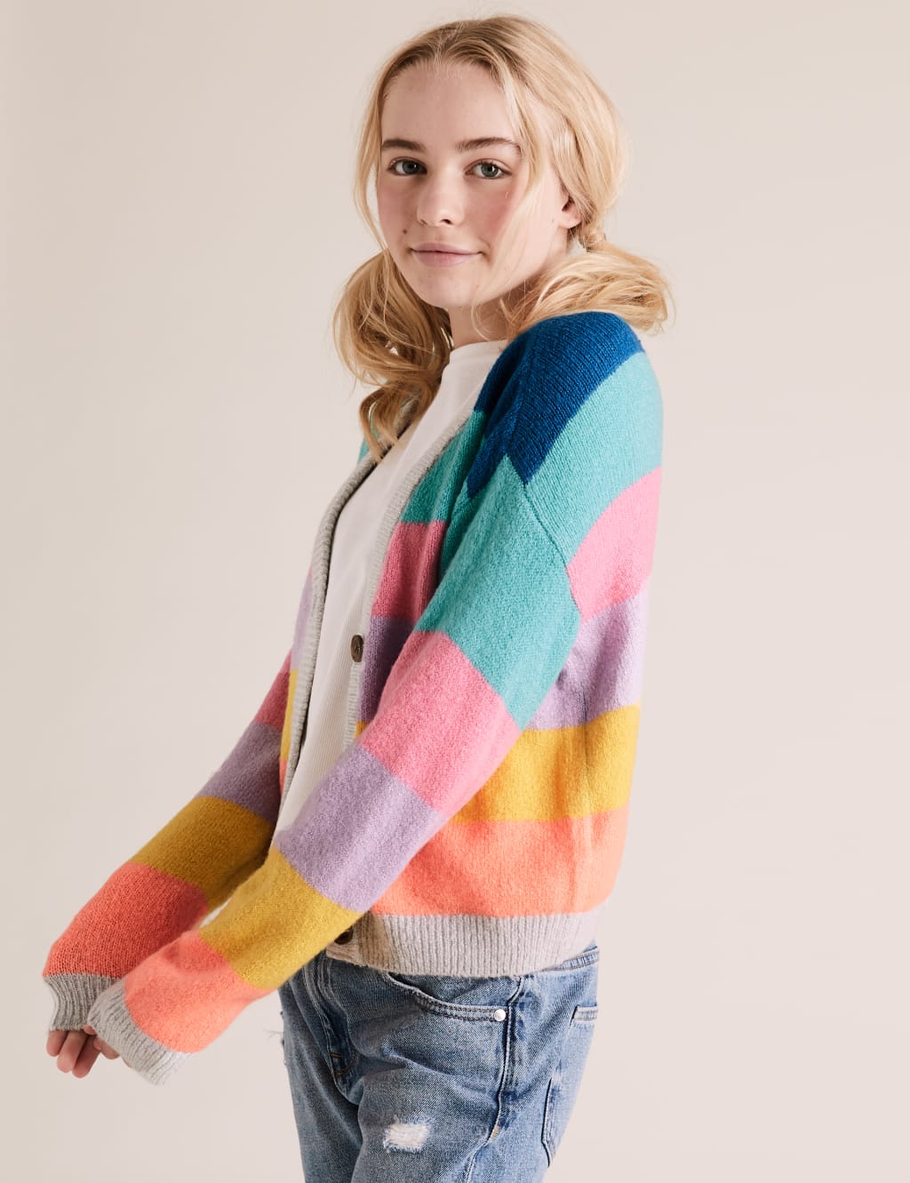 Colorful striped cardigan hot sale