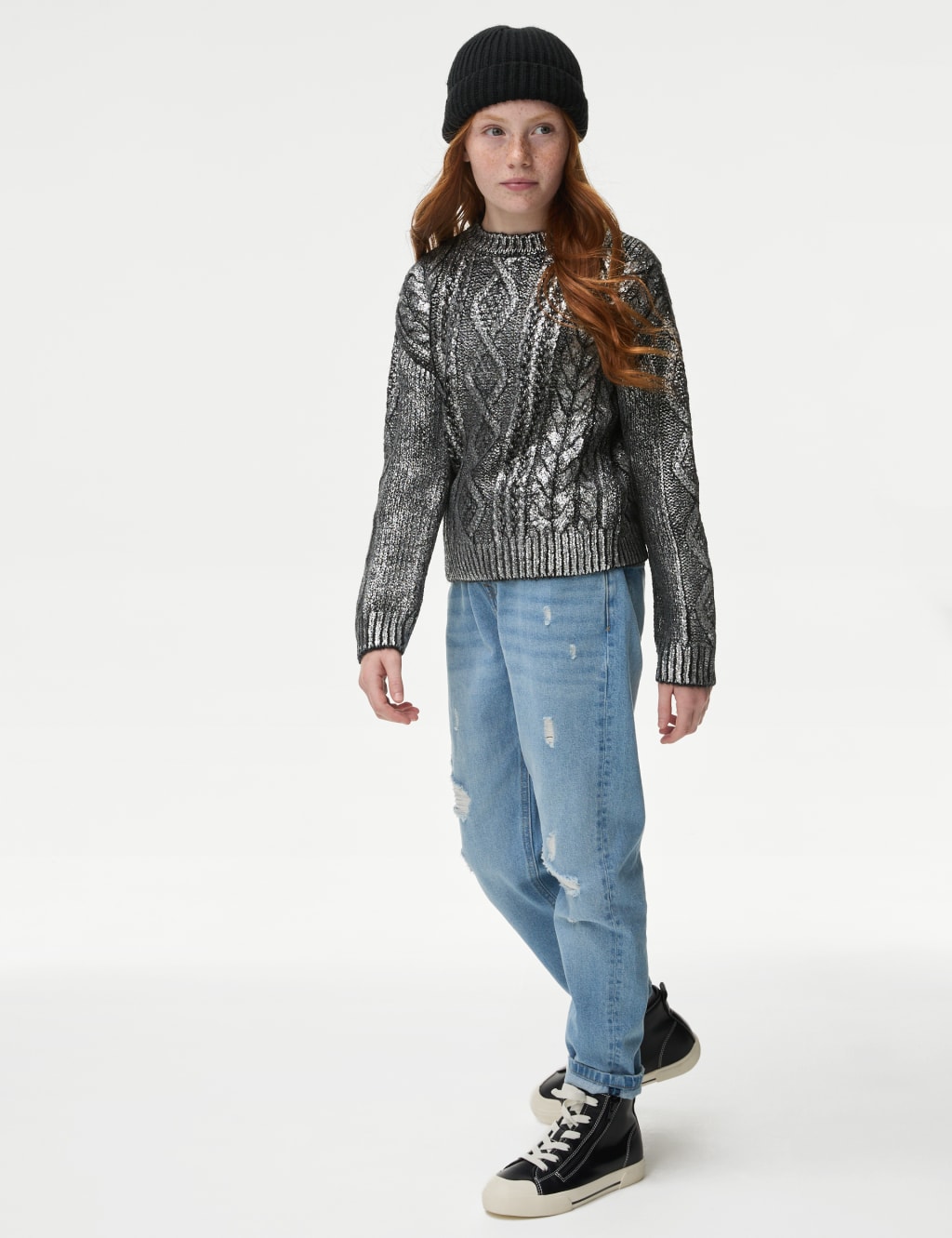 Foil Cable Knit Jumper 6 16 Yrs M S Collection M S