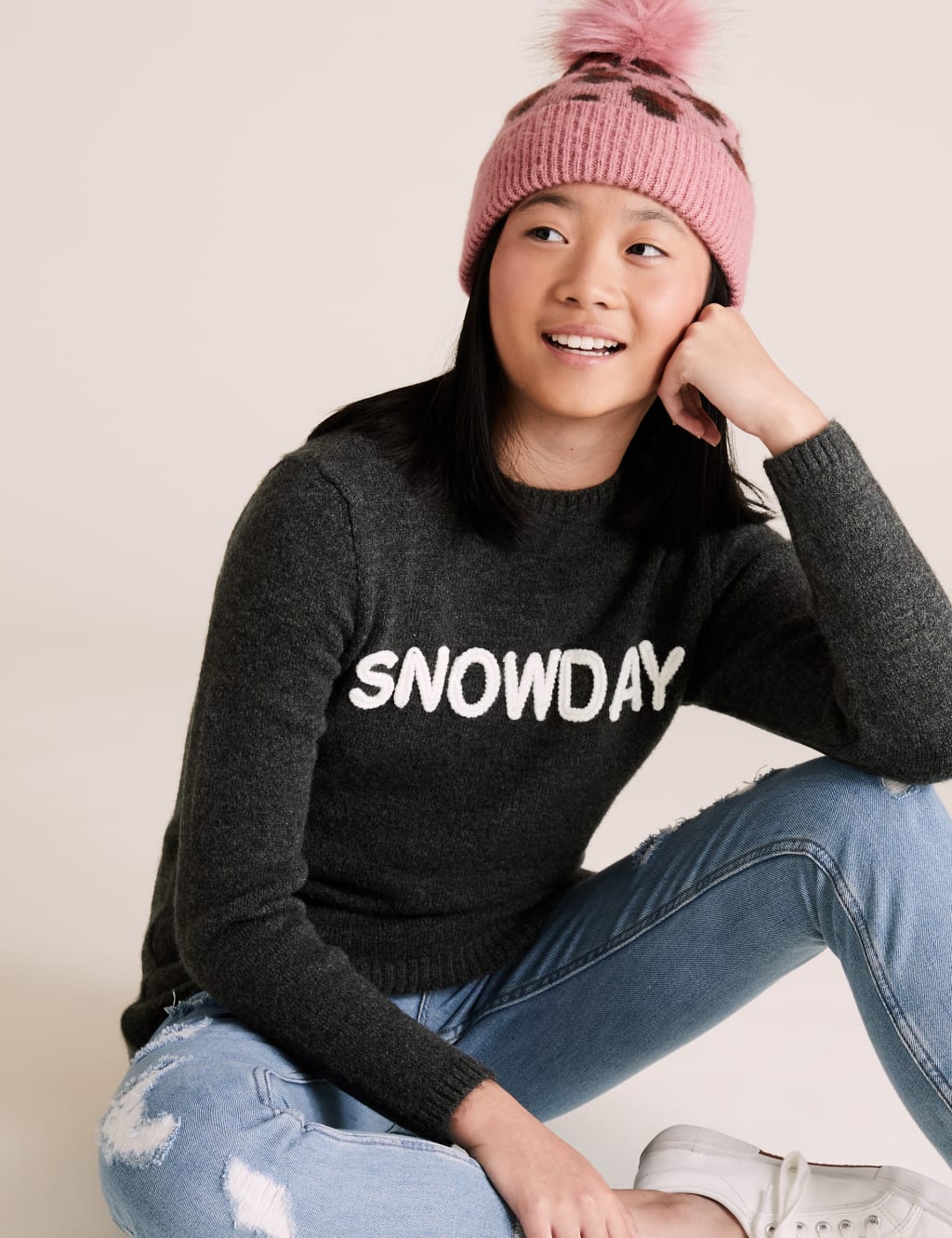 Knitted Snowday Slogan Jumper (6-16 Yrs) 1 of 4