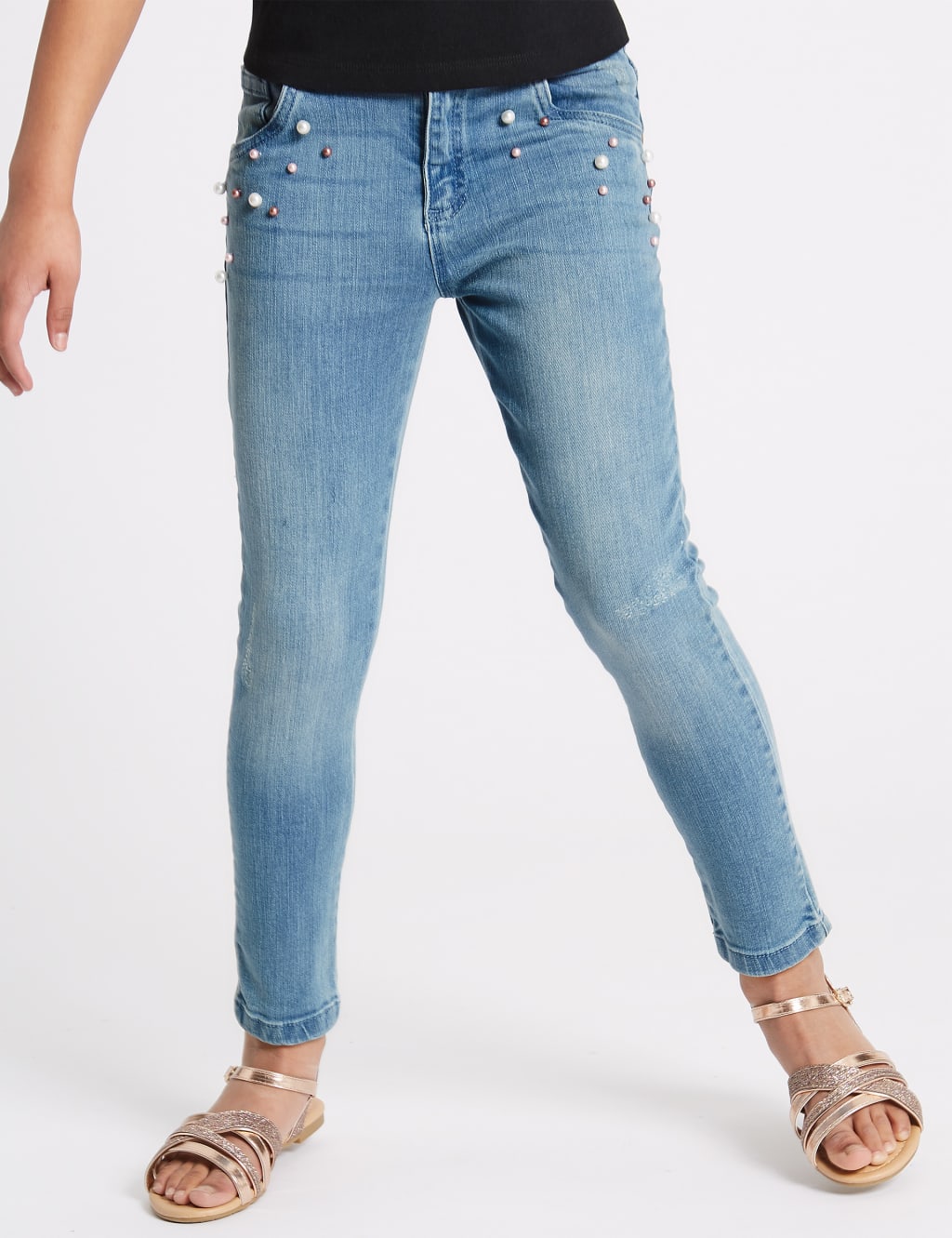 Cotton Pearl Embellished Jeans (3-16 Years) 3 of 4