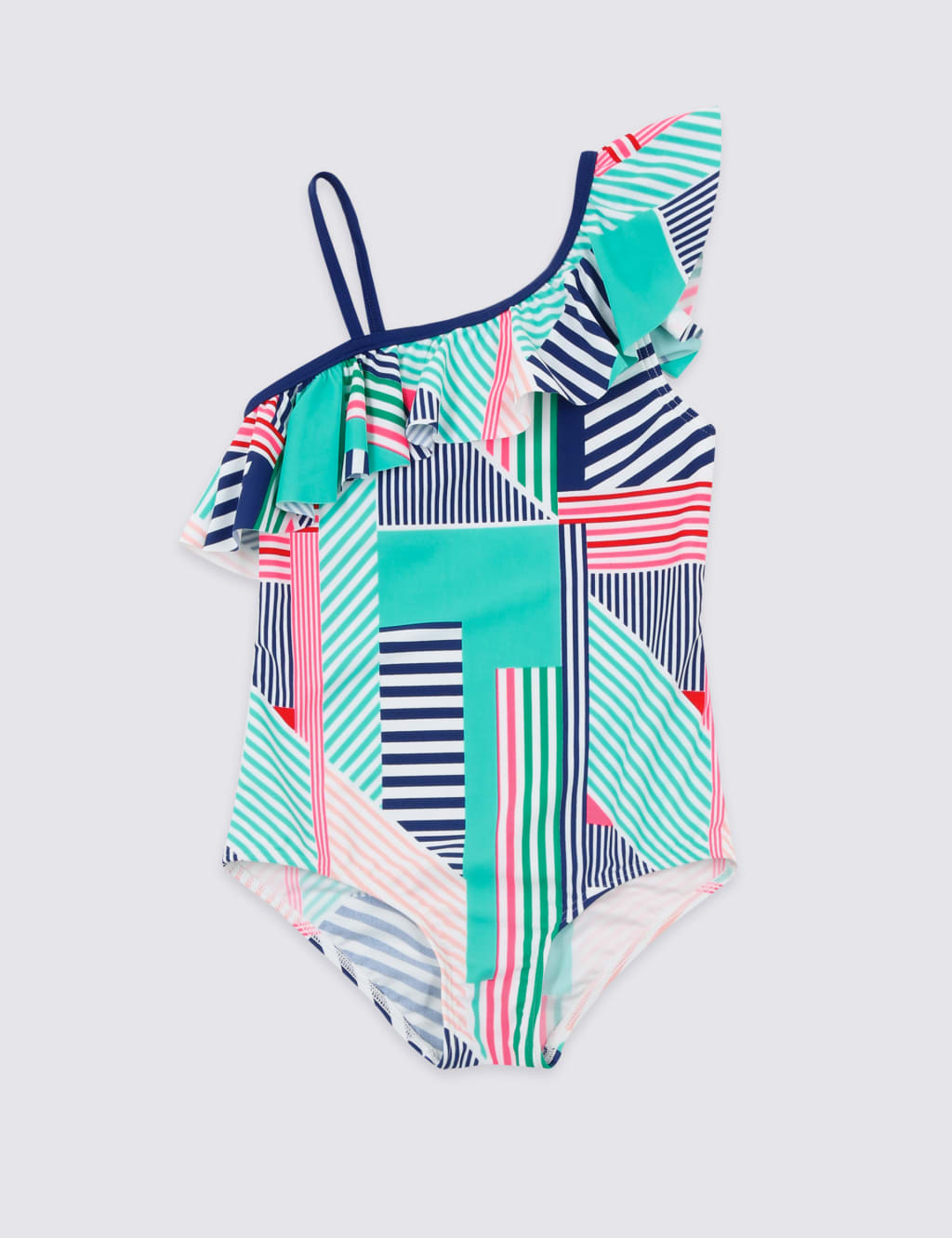 Striped One Shoulder Frill Swimsuit 3 16 Years M S