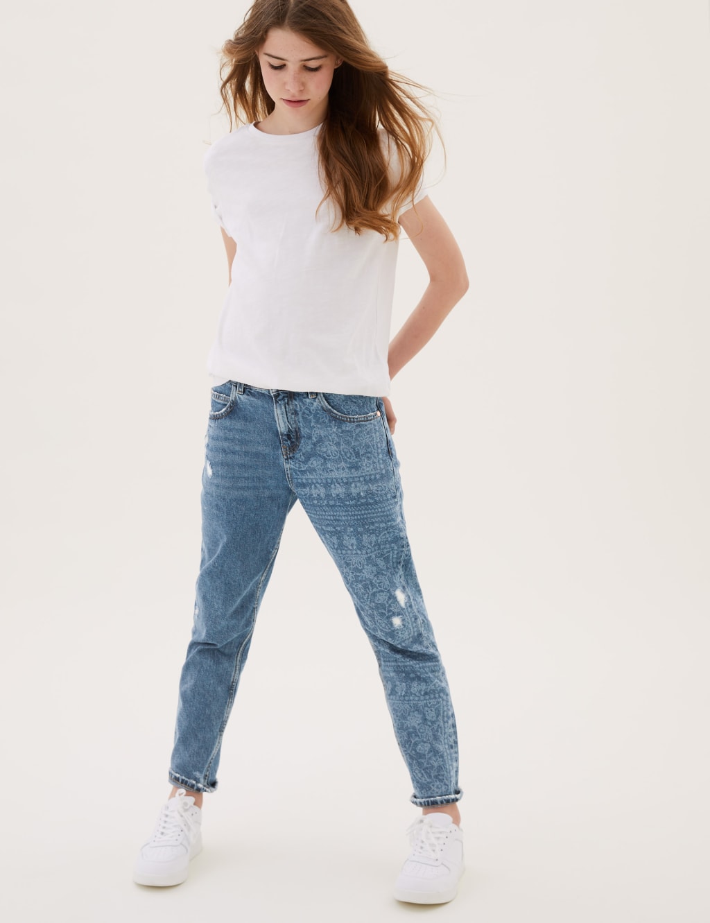 Mom Fit Denim Floral Jeans (6-16 Yrs) 1 of 6