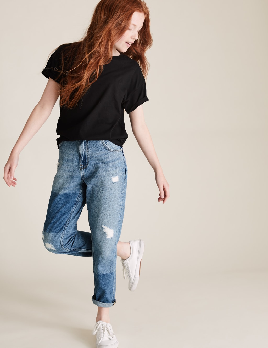 Mom Fit Denim Patchwork Jeans (6-16 Yrs) 1 of 5