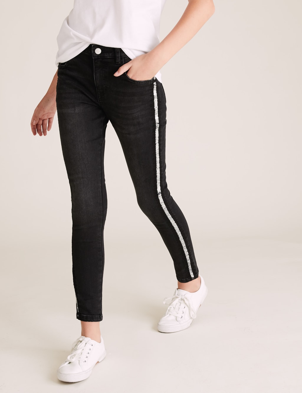 Zara jeans side stripe sale