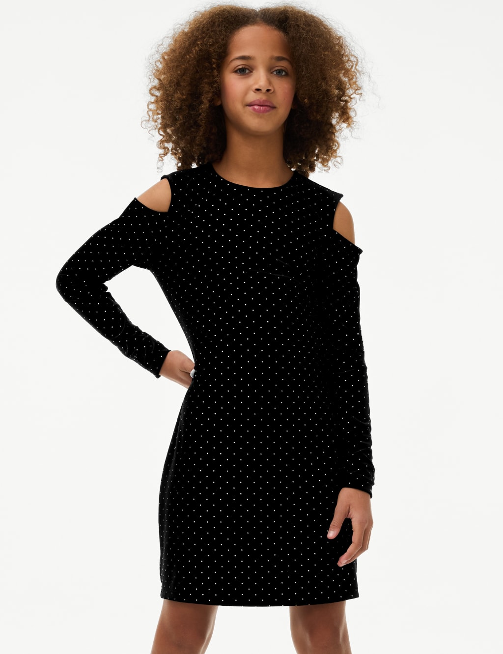 Velvet Studded Cold Shoulder Dress 6 16 Yrs M S Collection M S