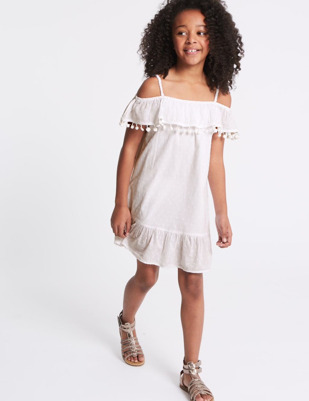 White pom pom dress top