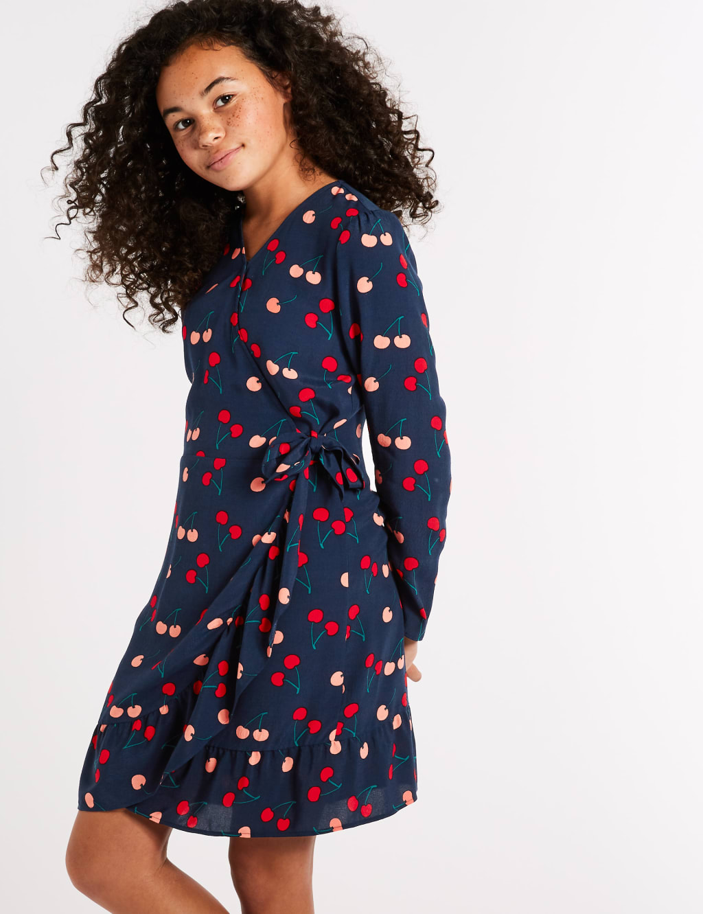 Cherry Print Wrap Dress (3-16 Years) 1 of 3