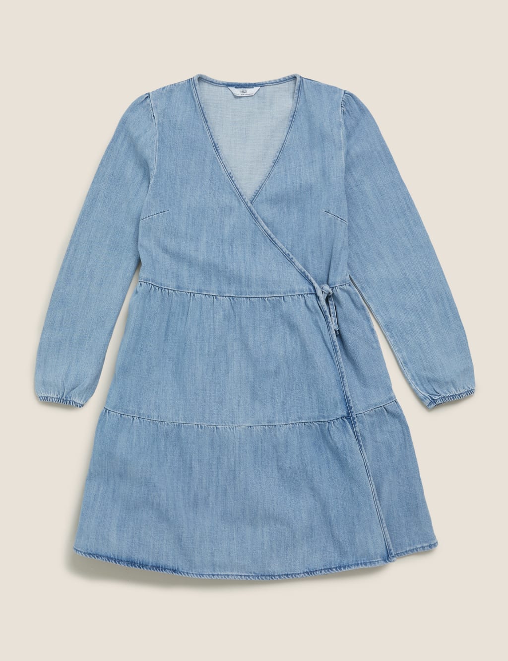 Denim Tiered Wrap Dress (6-14 Yrs) 2 of 4