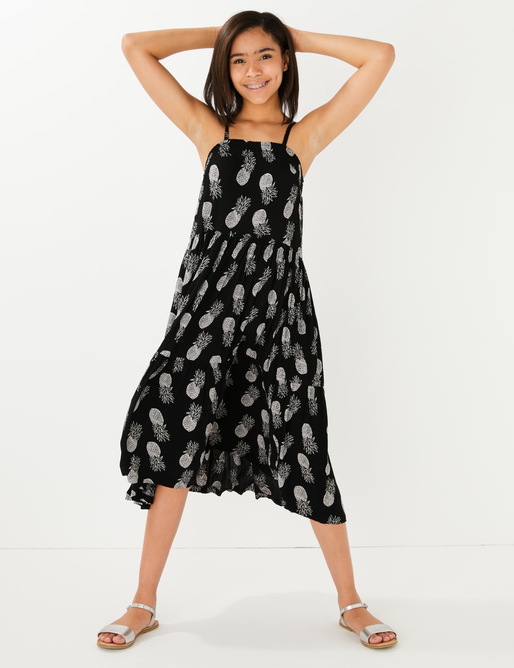 Pineapple Print Tiered Dress 6 16 Yrs M S
