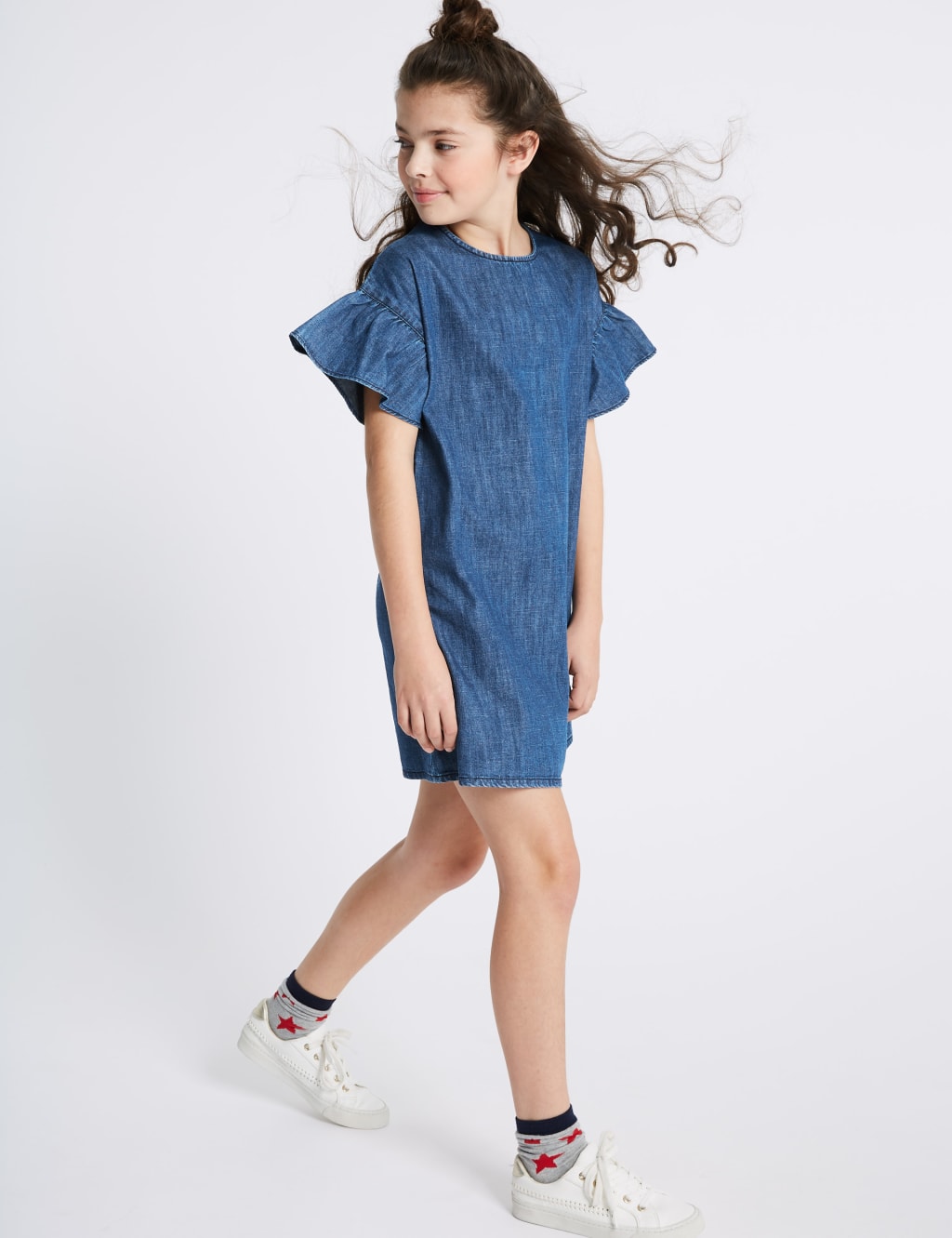 Denim Flared Sleeve Dress (3-16 Years) 1 of 6