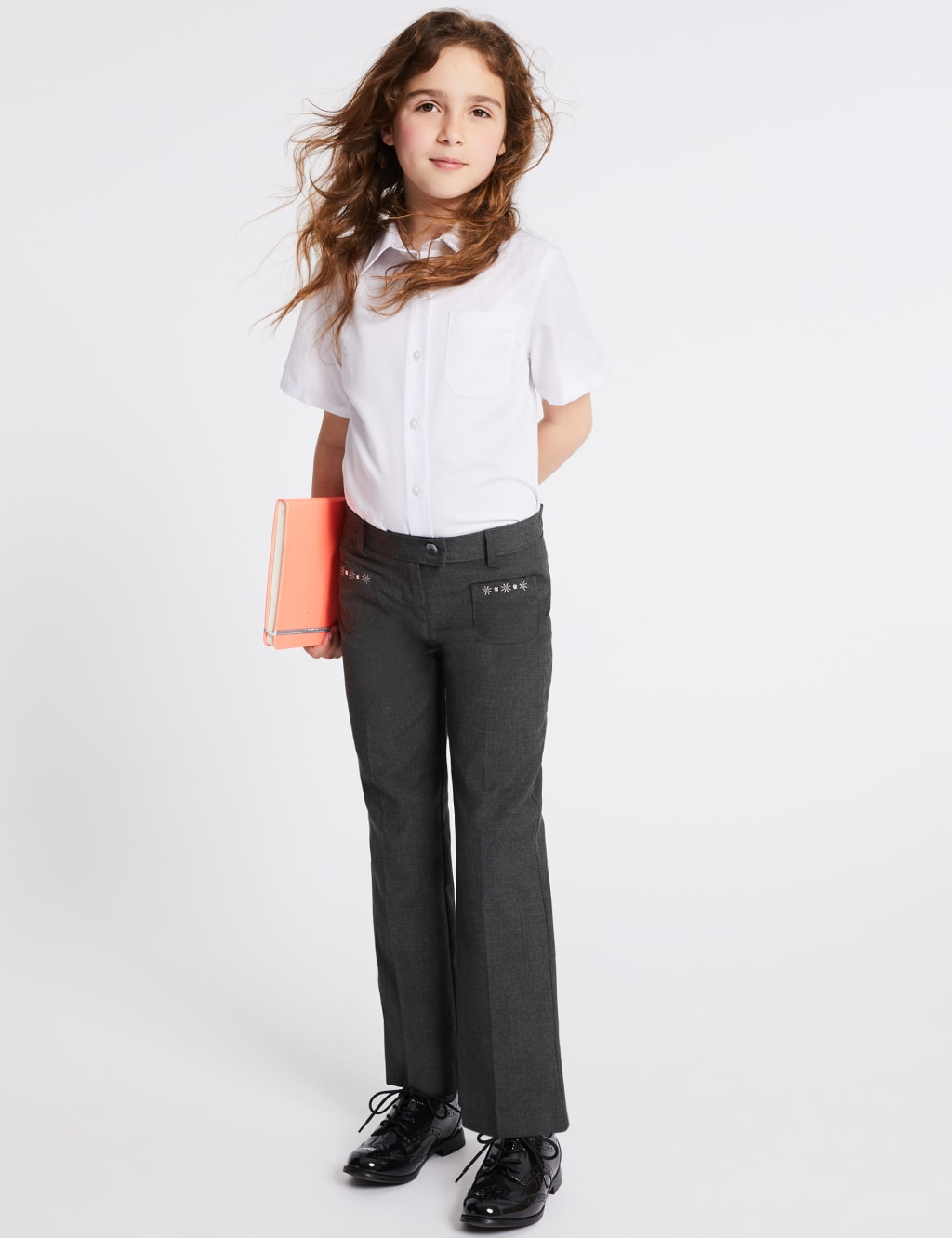 Girls Regular Leg Embroidered School Trousers M S
