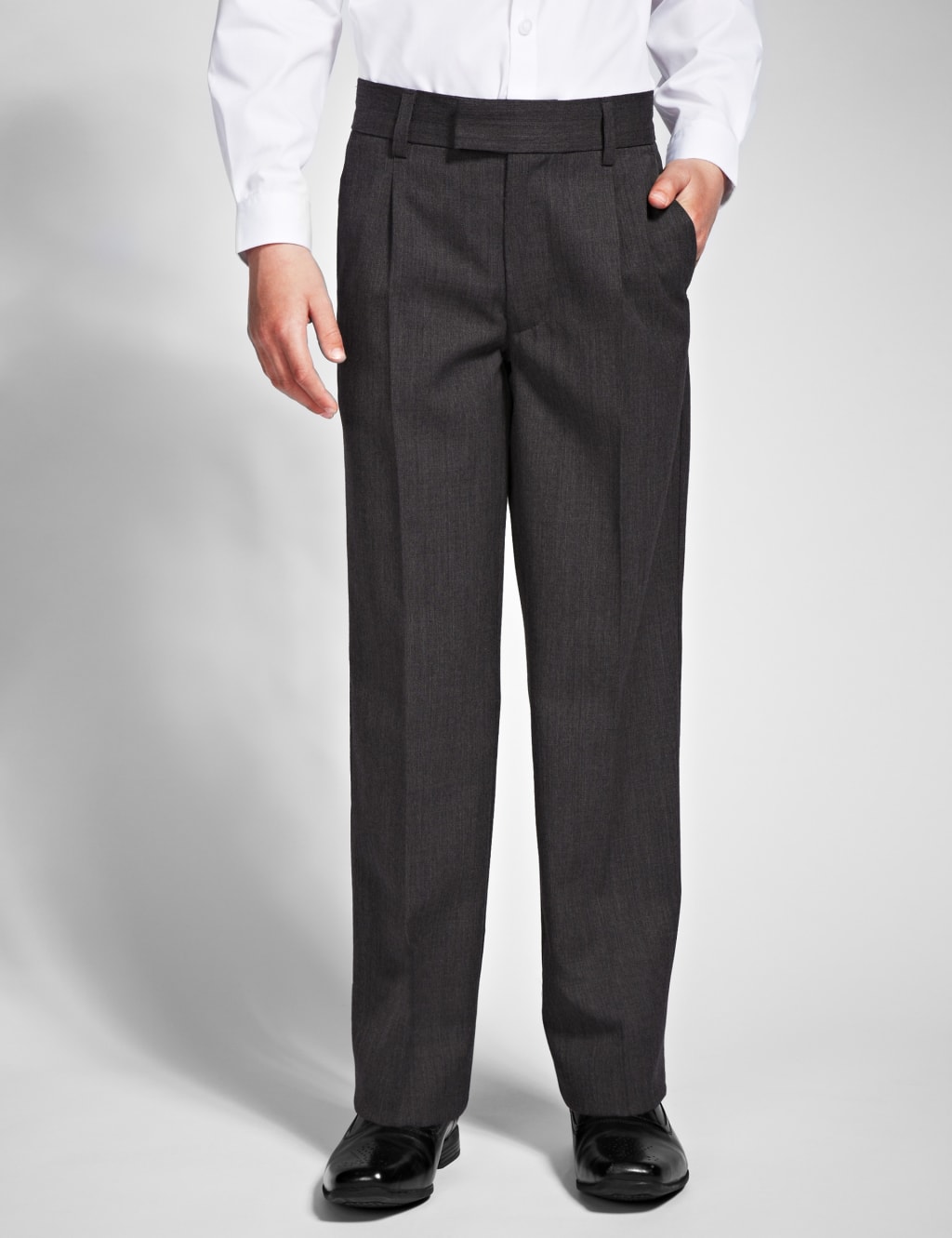 Boys' Wool Rich Adjustable Waist Supercrease™ Pleat Front Straight Leg Trousers with Stormwear+™ 1 of 4