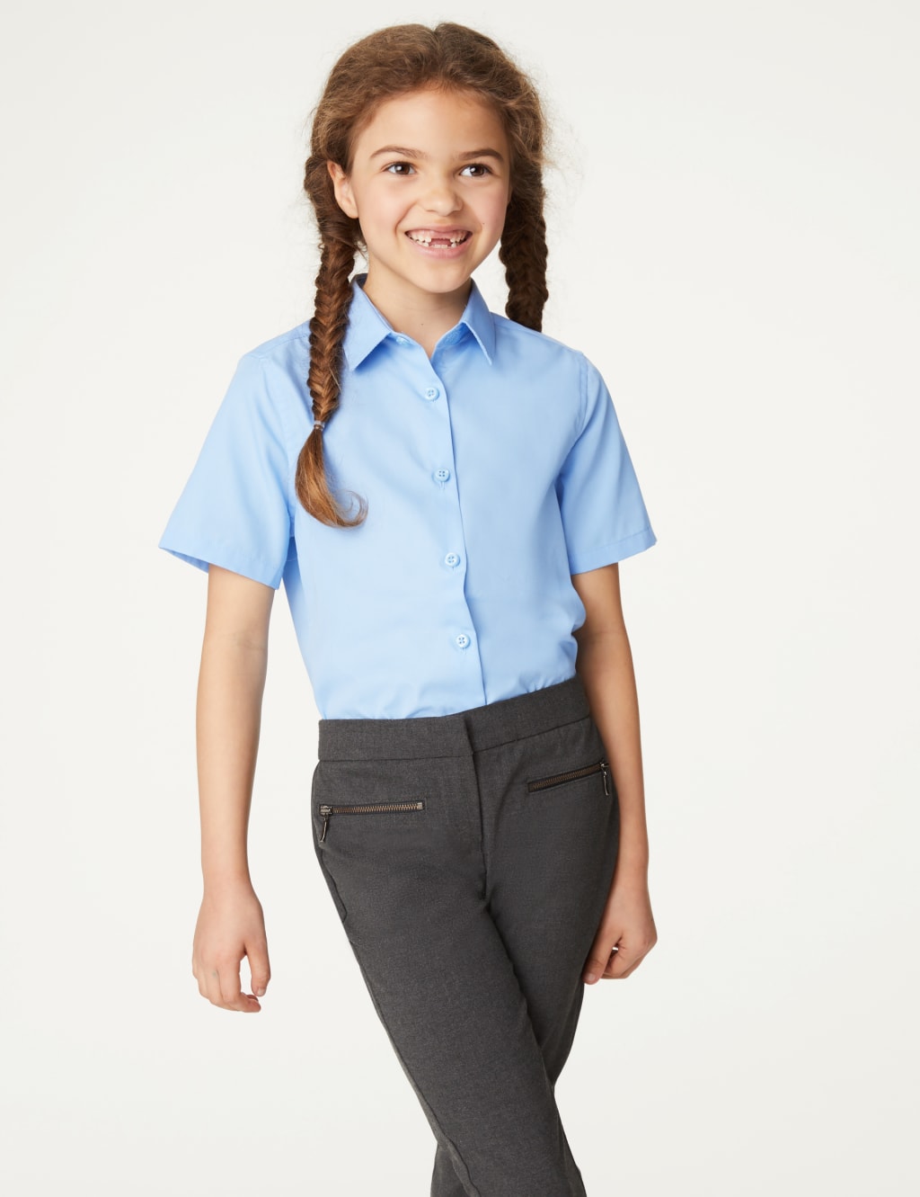 3pk Girls' Slim Fit Easy Iron School Shirts (2-16 Yrs) 1 of 5