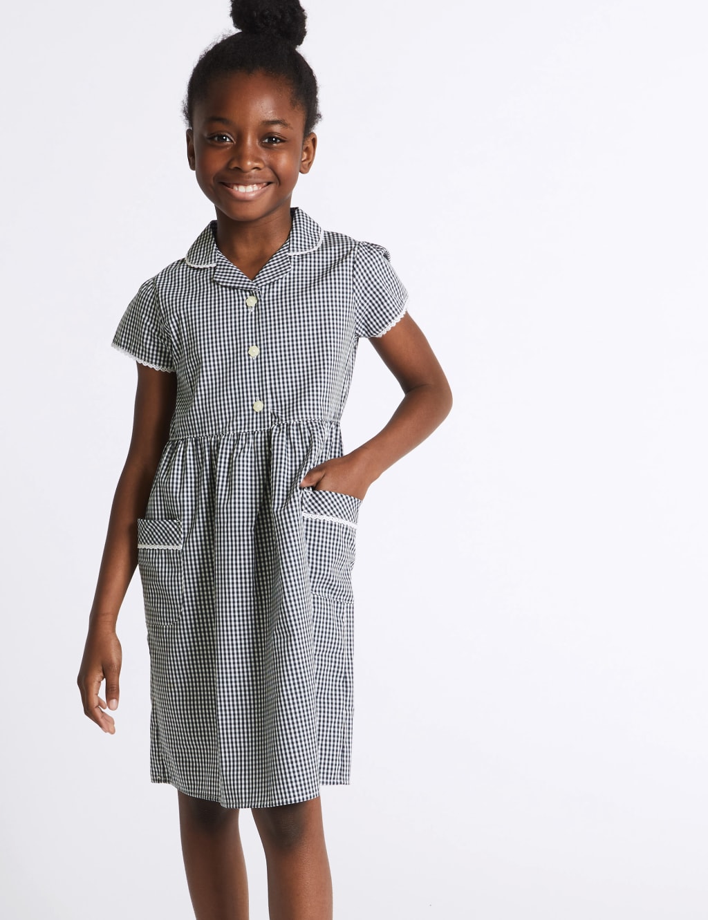 Girls Pure Cotton Gingham School Dress M S