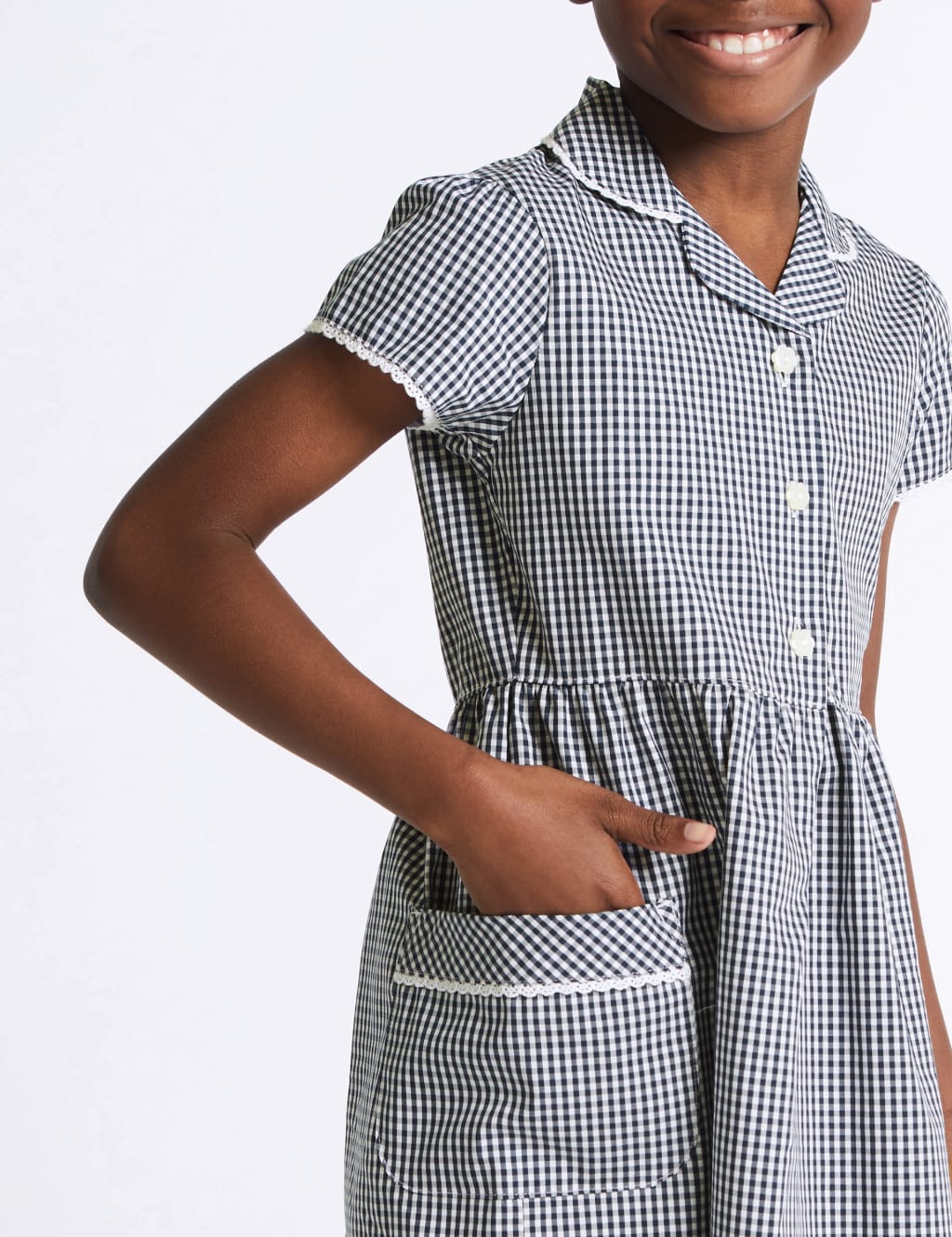 Girls Pure Cotton Gingham School Dress M S