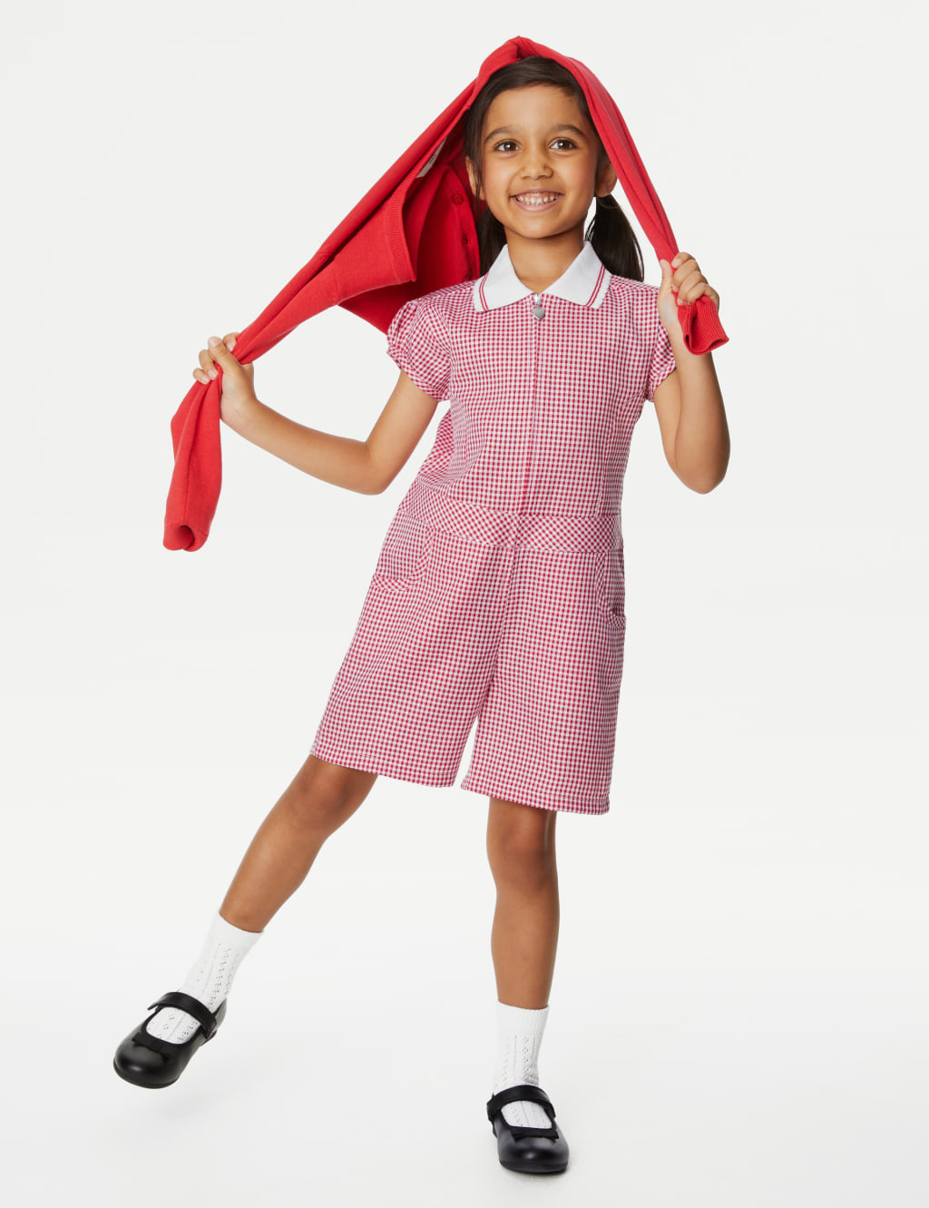 Girls Gingham School Playsuit 2 14 Yrs