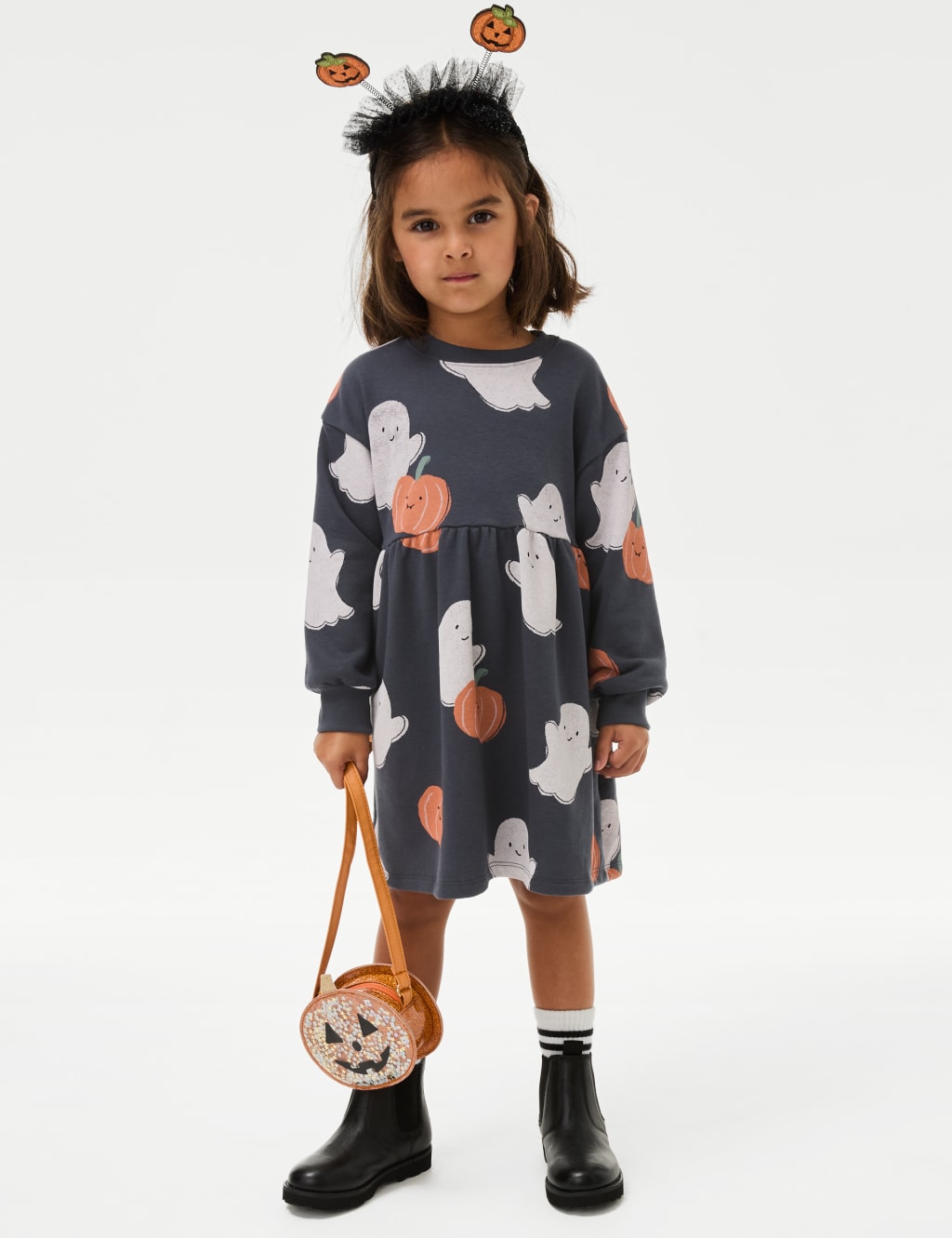 Cotton Rich Ghost and Pumpkin Dress 2 8 Yrs