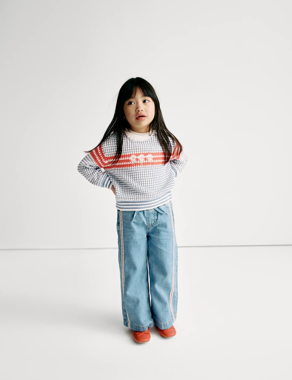 Pure Cotton Striped Flower Embroidered Jumper (2-8 Yrs) 3 of 5