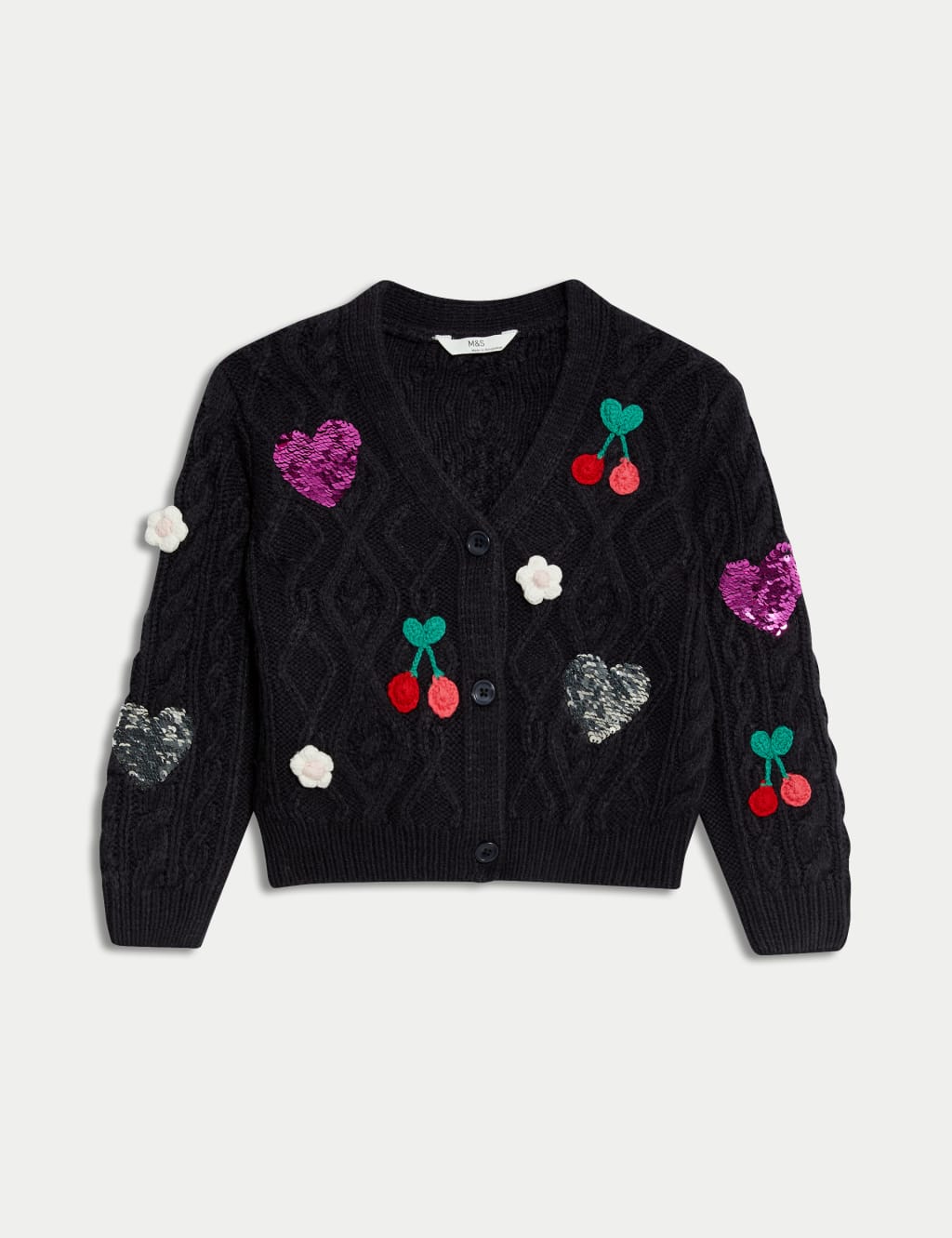 Embroidered Sequin Heart Cherry Cardigan 2 8 Yrs M S Collection M S