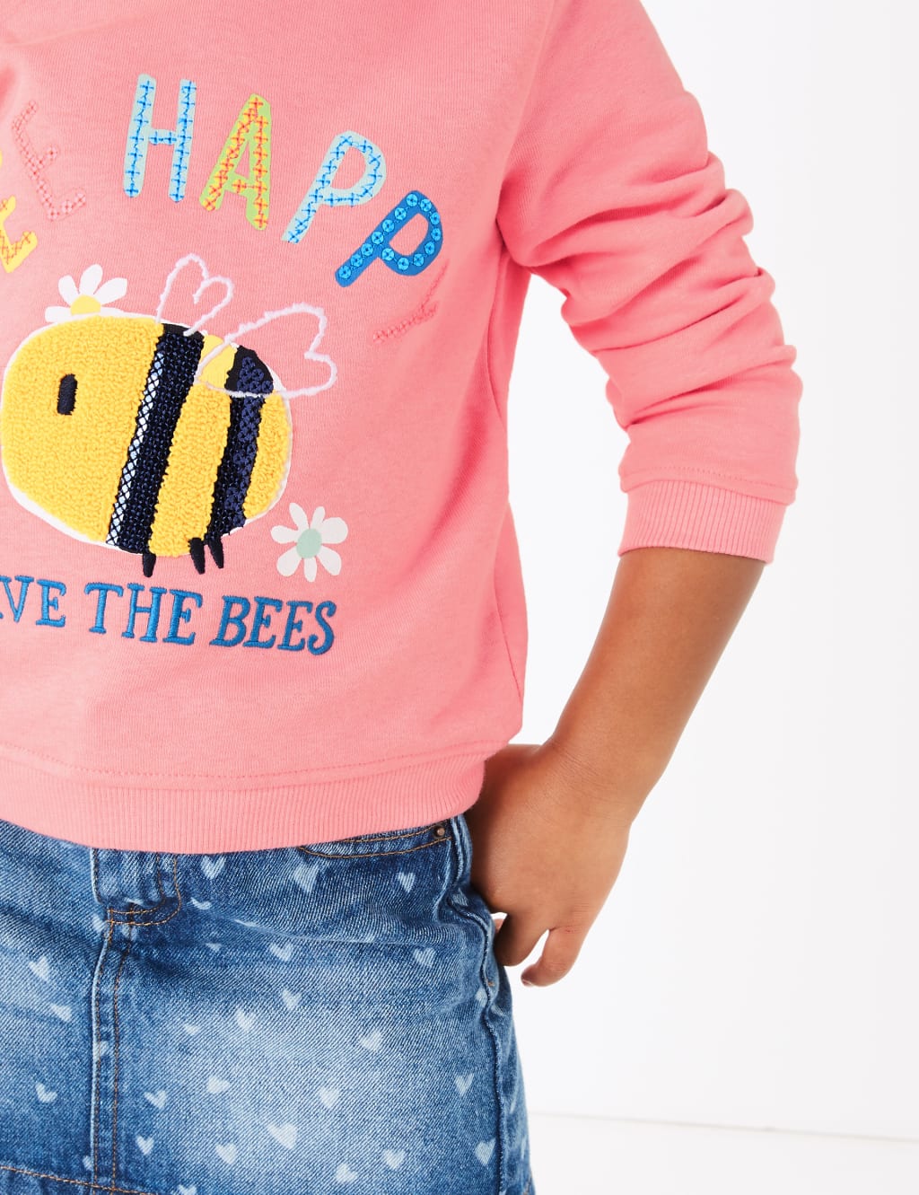Sequin Bee Happy Slogan Hoodie (2-7 Years) 3 of 4