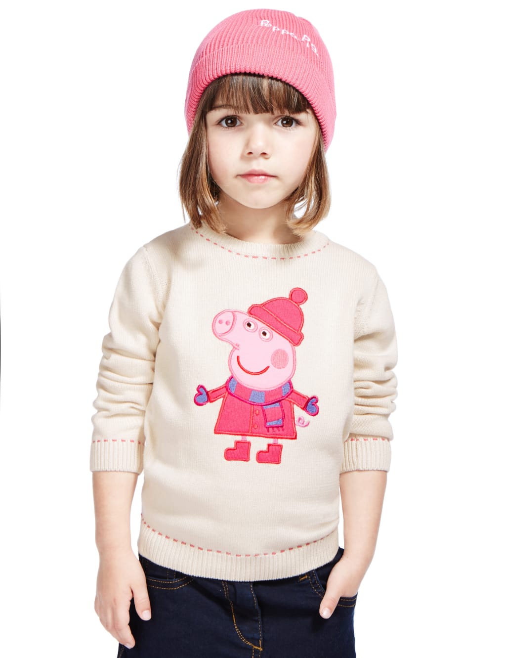 Cotton Rich Peppa Pig™ Knitted Jumper & Hat with StayNEW™ (1-7 Years) 1 of 3