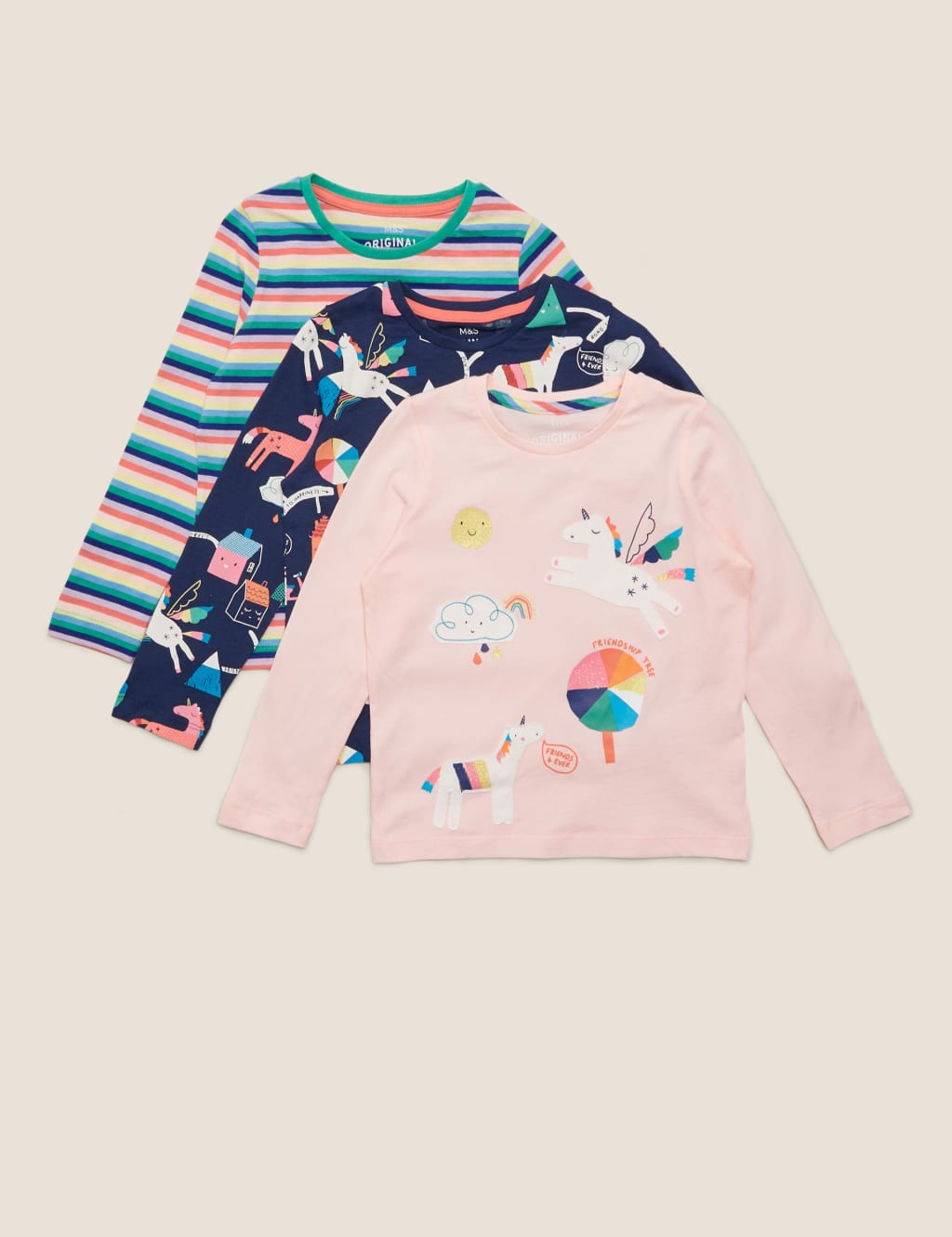 3pk Pure Cotton Unicorn Tops (2-7 Yrs) 1 of 5