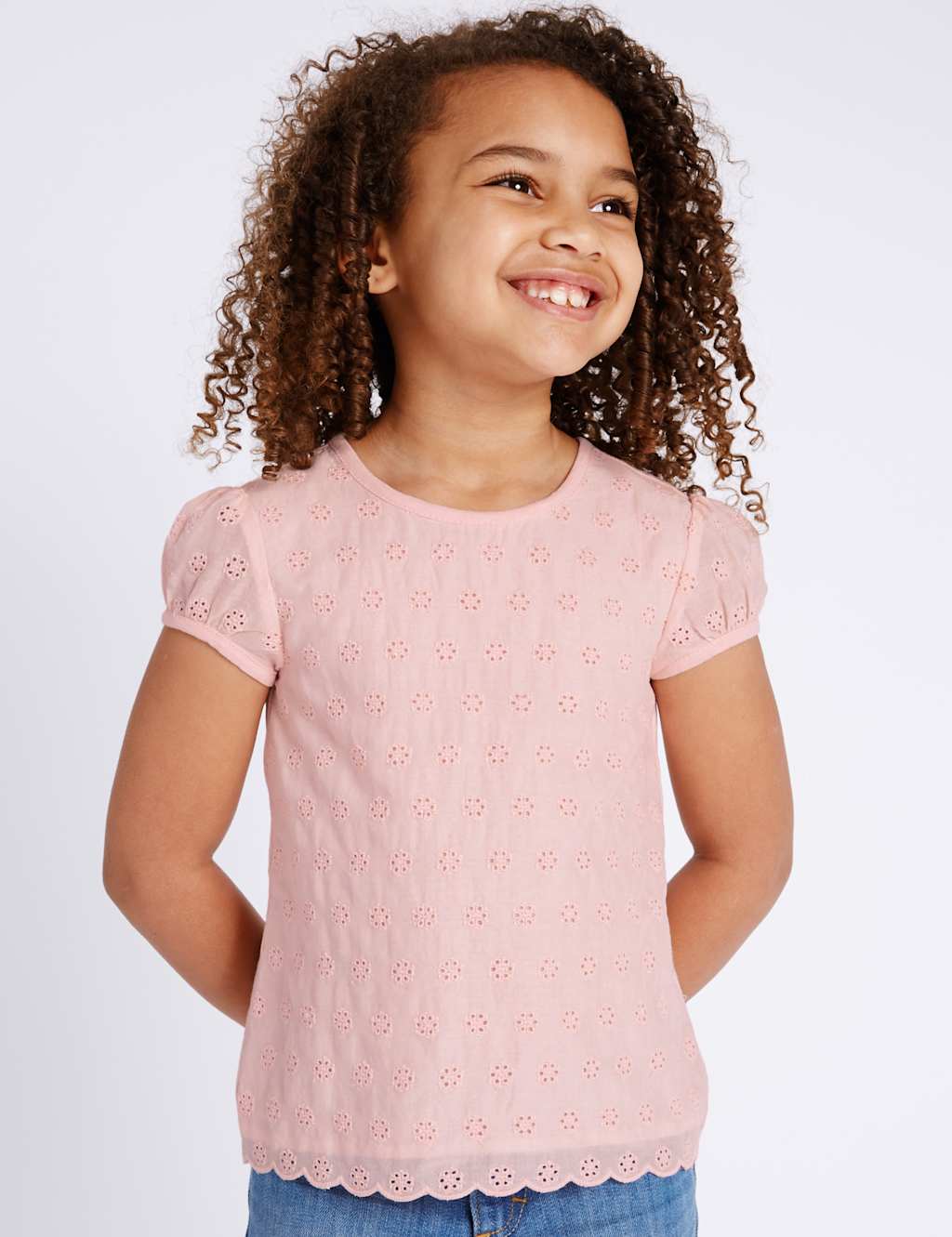 Pure Cotton Broderie Top (1-7 Years) 1 of 3