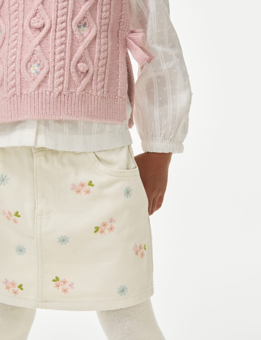 Mini Denim Embroidered Skirt with Tights (2-8 Yrs)