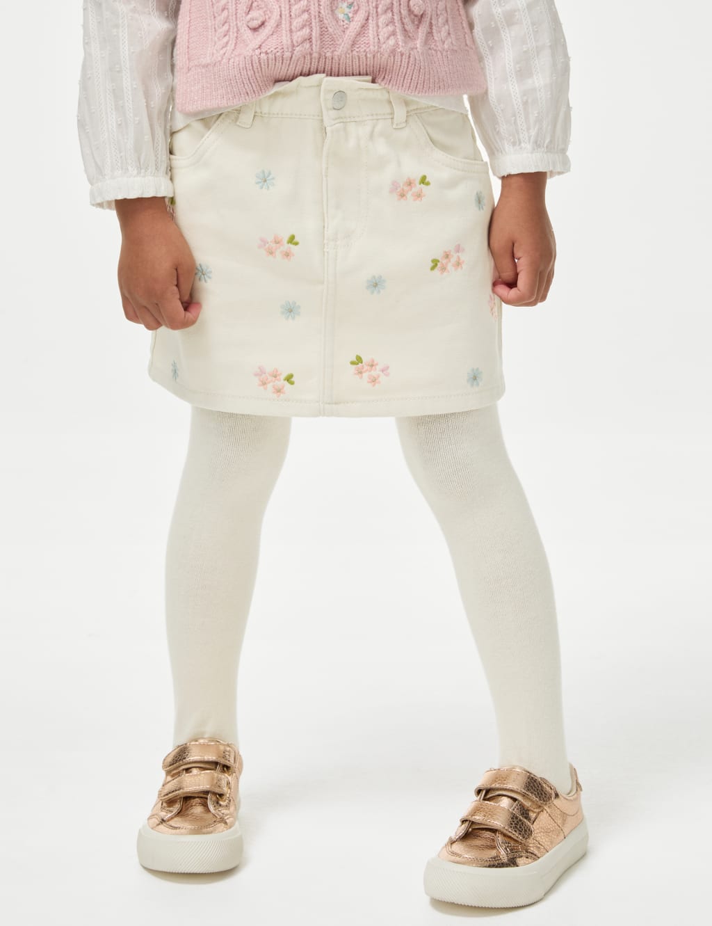 White denim embroidered skirt cheap