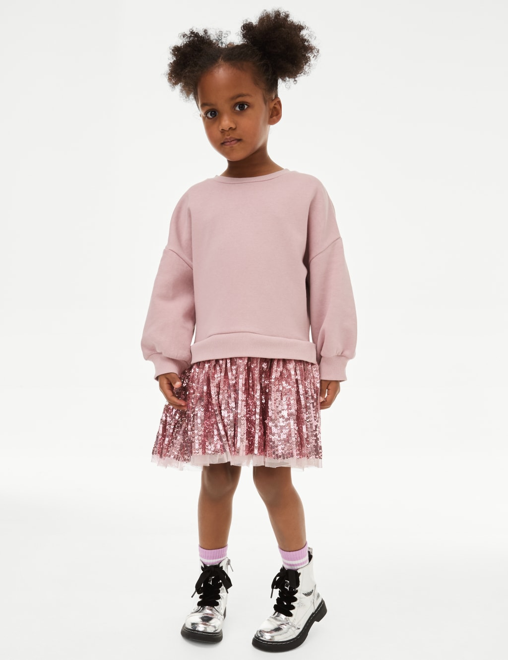 Cotton Rich Sequin Sweatshirt Dress 2 8 Yrs