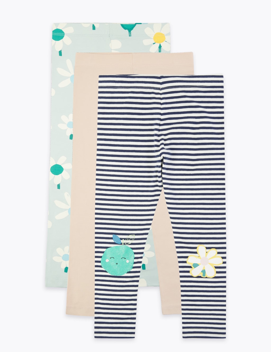 3 Pack Cotton Rich Apple & Floral Leggings (2-7 Yrs) 1 of 6