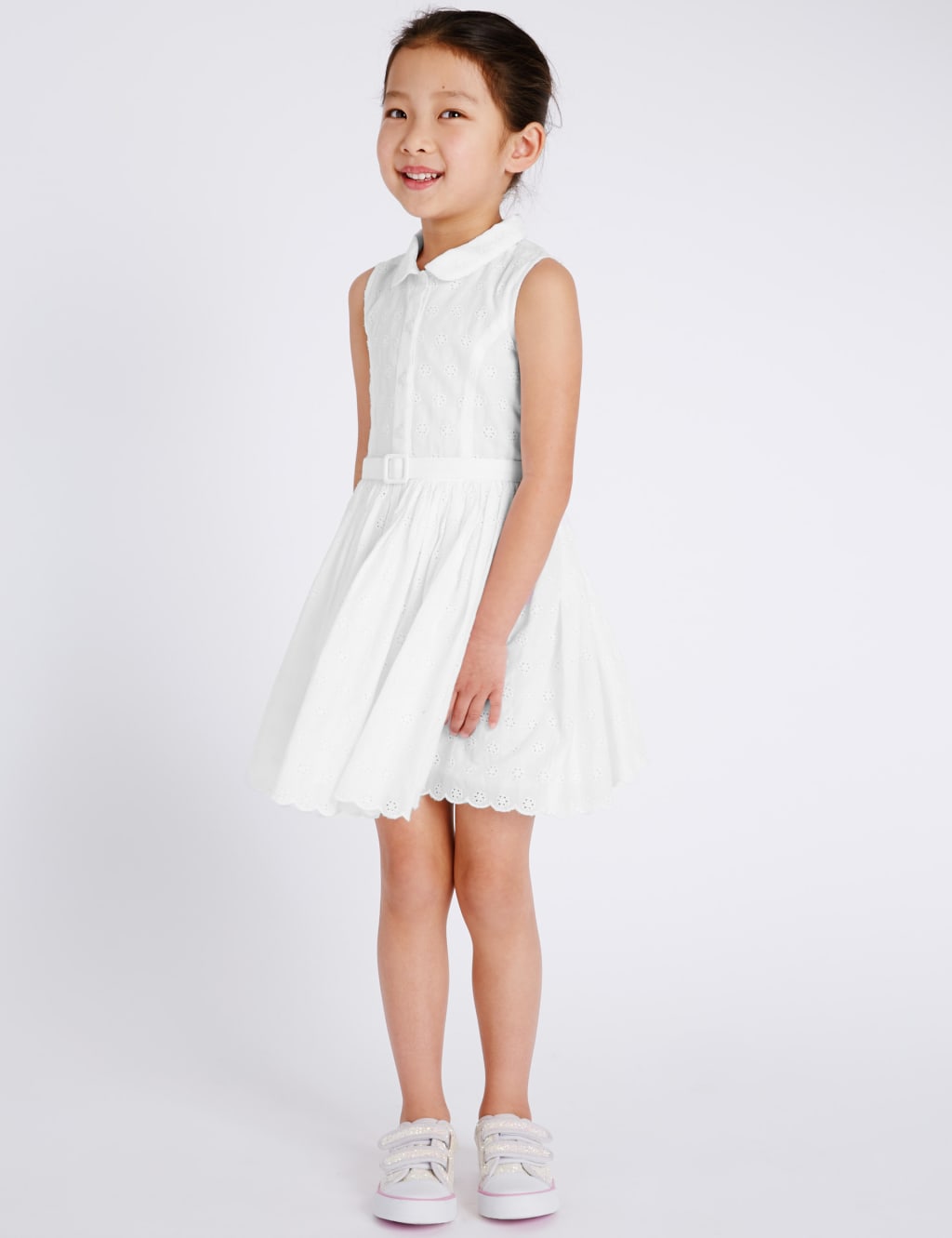 Pure Cotton Broderie Belted Shirt Dress (1-7 Years) 1 of 3