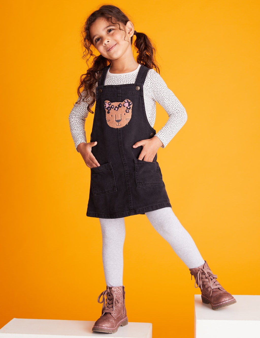 2pc Cotton Leopard Boucle Pinafore Outfit (2-7 Yrs) 1 of 5