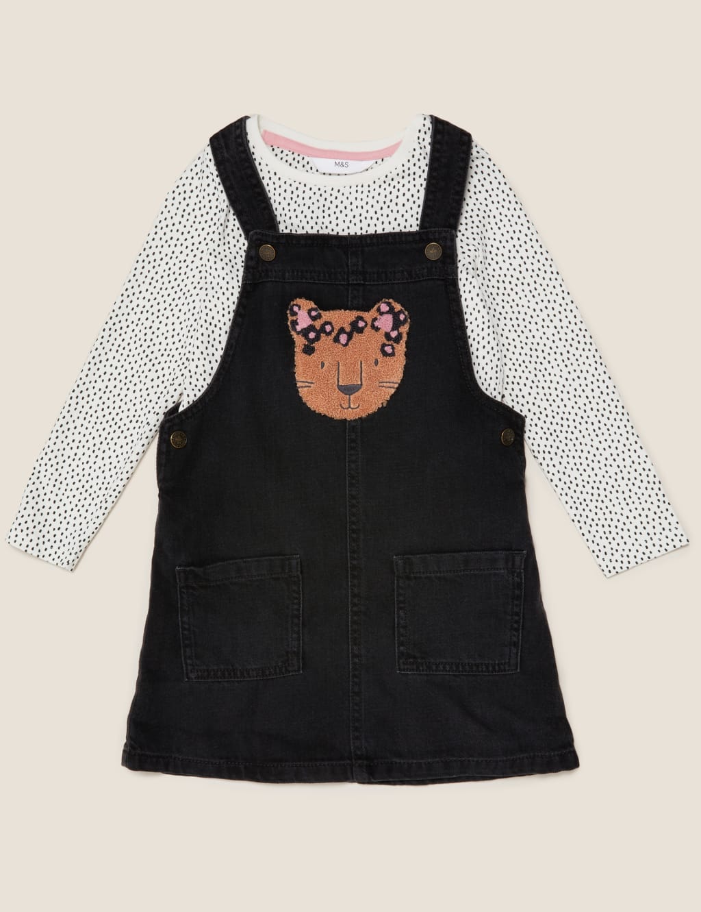 2pc Cotton Leopard Boucle Pinafore Outfit (2-7 Yrs) 2 of 5