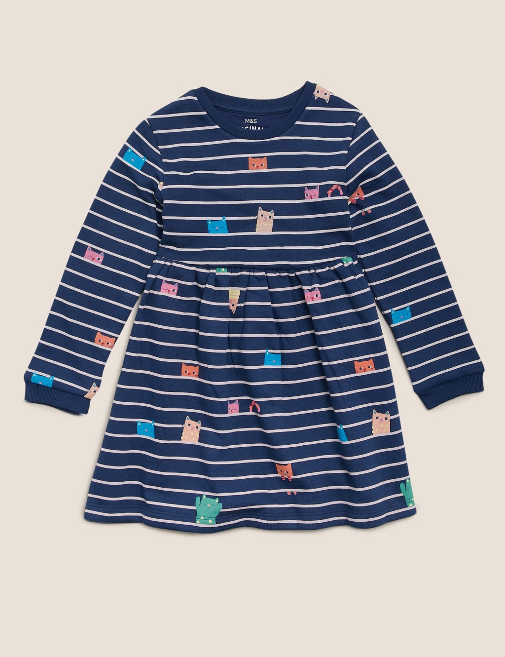 Cotton Striped Cat Sweat Dress (2-7 Yrs) 2 of 4