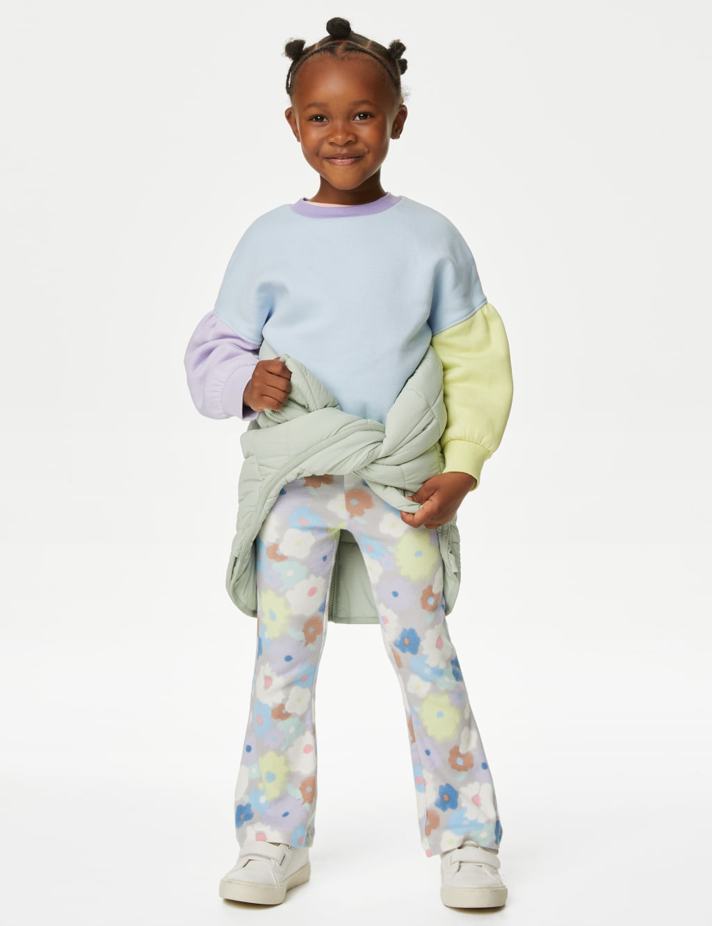 Cotton Rich Ribbed Floral Flared Leggings (2-8 Yrs) 1 of 5