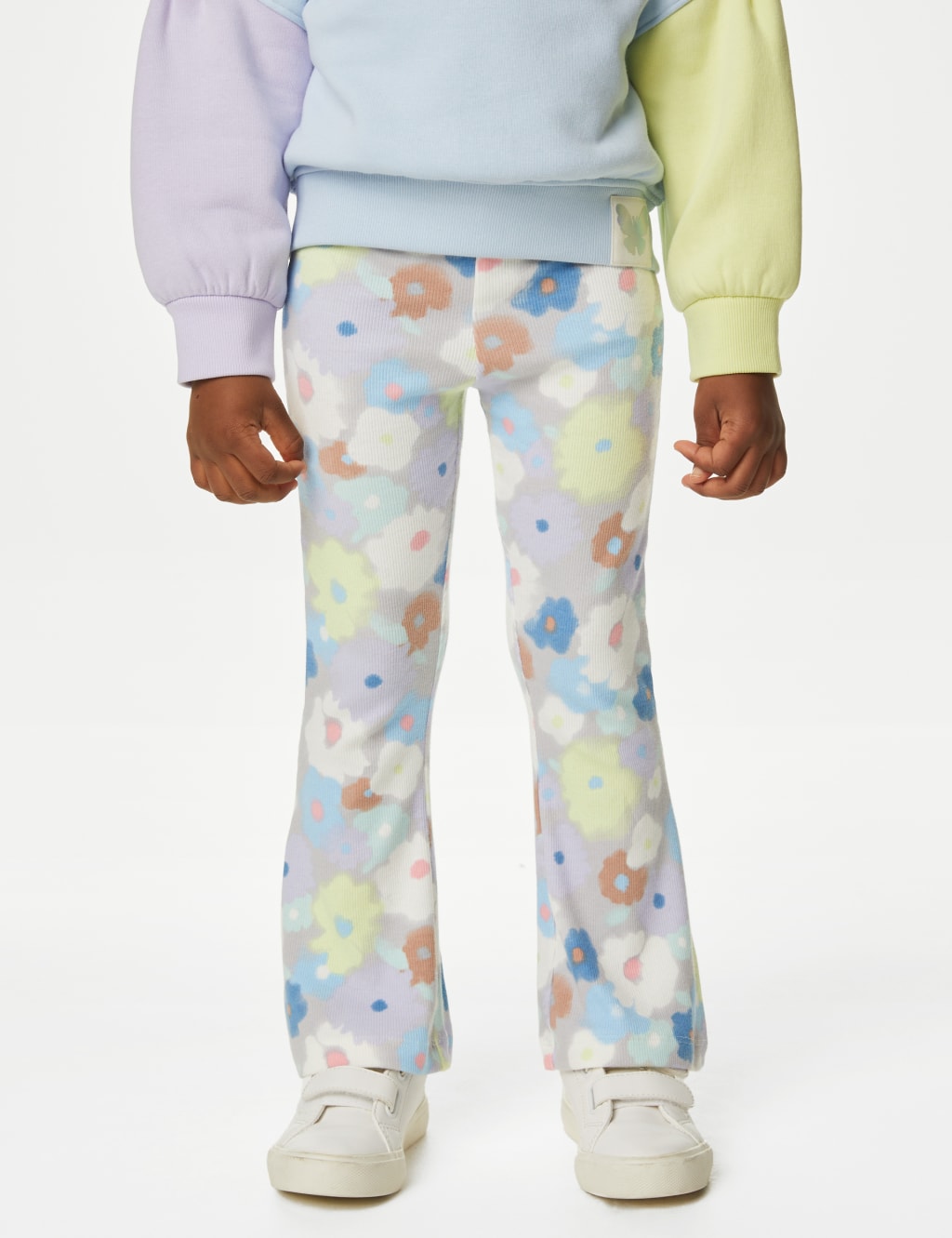 Cotton Rich Ribbed Floral Flared Leggings (2-8 Yrs) 4 of 5