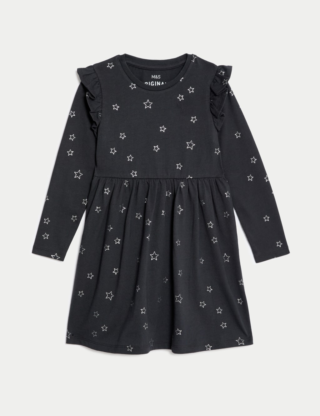 Pure Cotton Foil Star Frill Sleeve Dress 2 8 Yrs M S Collection M S